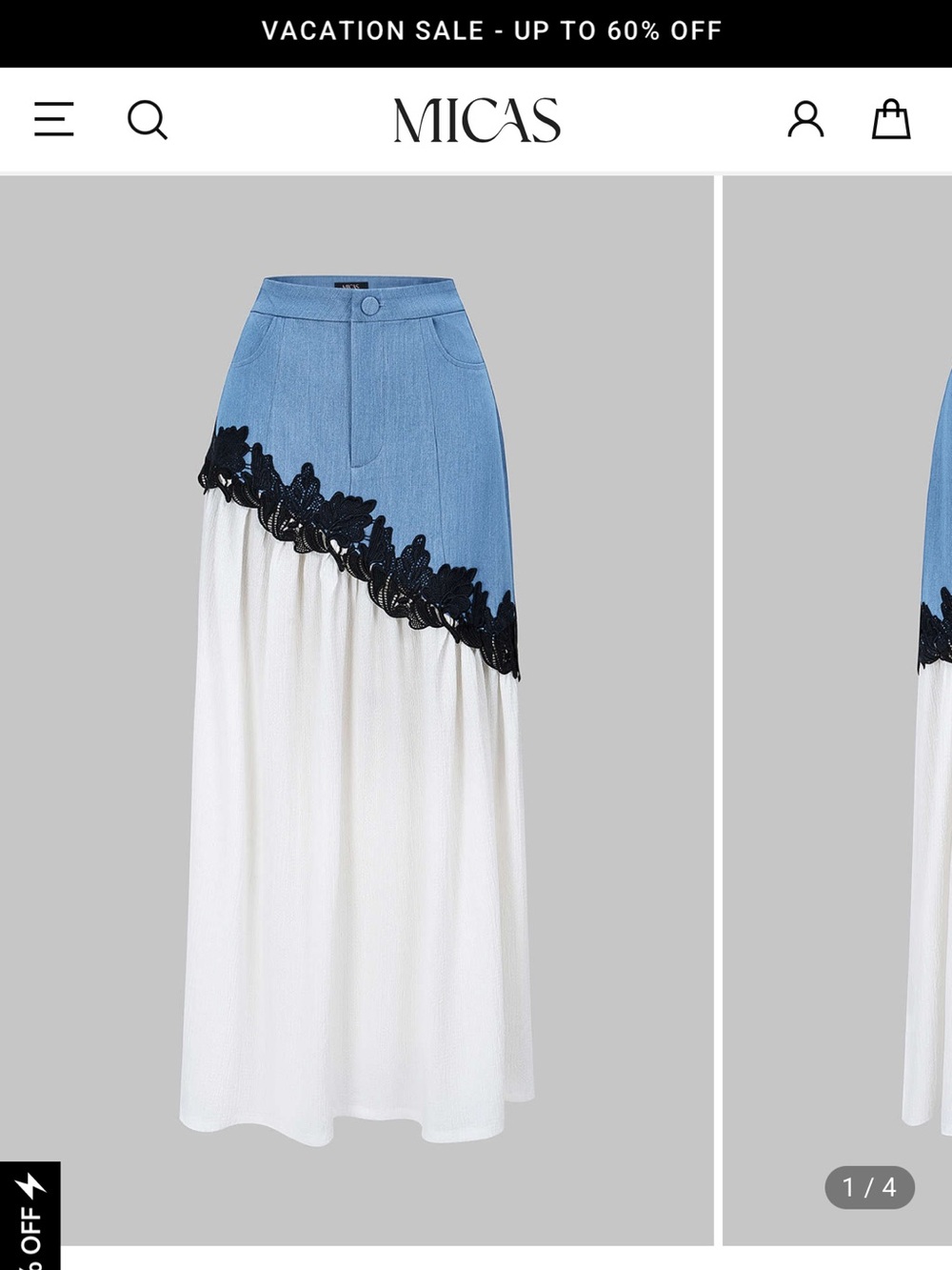 Micas Denim Patchwork Lace Trim
Asymmetrical Skirt